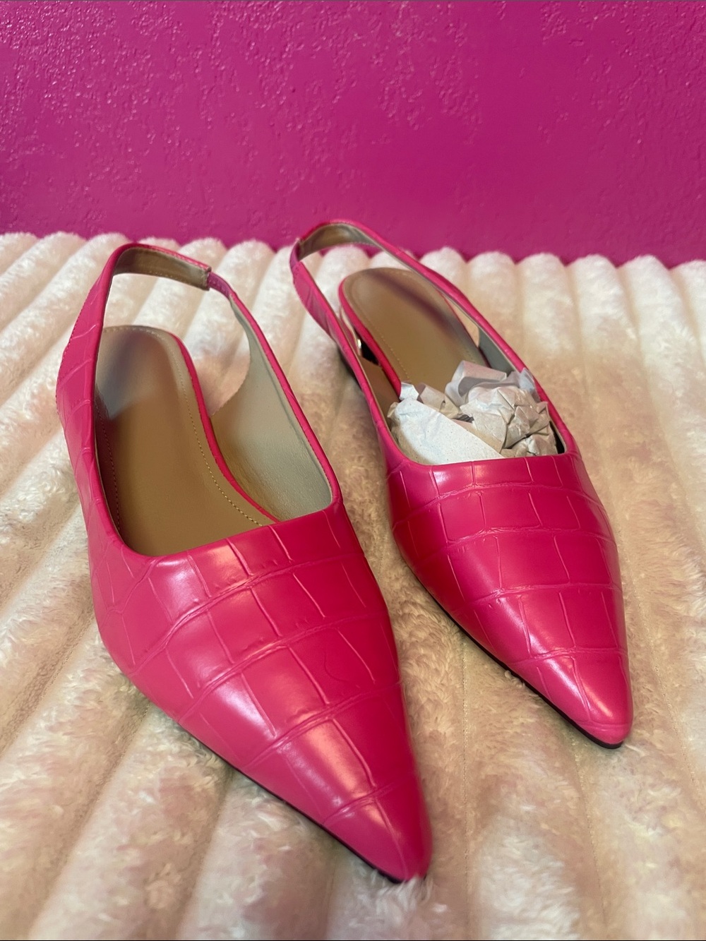 Hot Pink Croc Embossed Slingback Heels Size 9